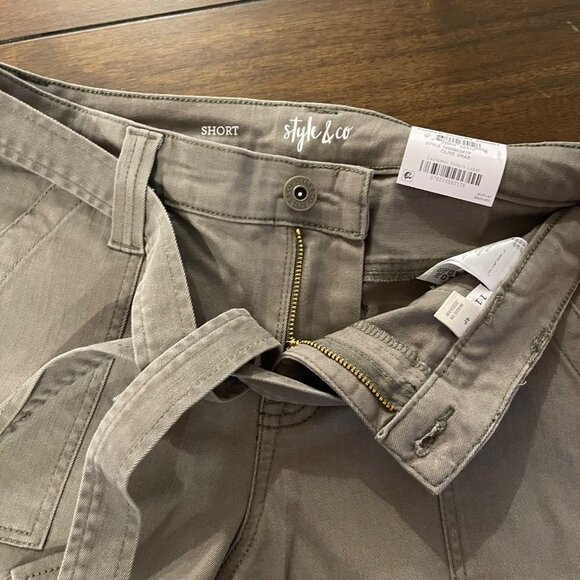 NWT Style & Company Stretch Pocketed Sash Tied Cuffs Short Olive Drab 4 Petite - Picture 15 of 16